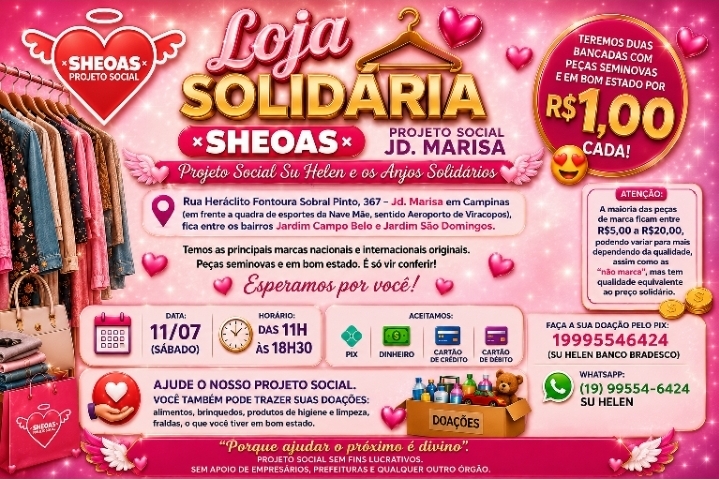 Loja Solidária do Projeto SHEOAS promove ação beneficente no Jardim Marisa